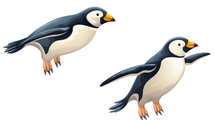 Fototapeta premium Detailed Penguin Cartoon Bird Eye View Illustration for Animal Books and Educational Materials