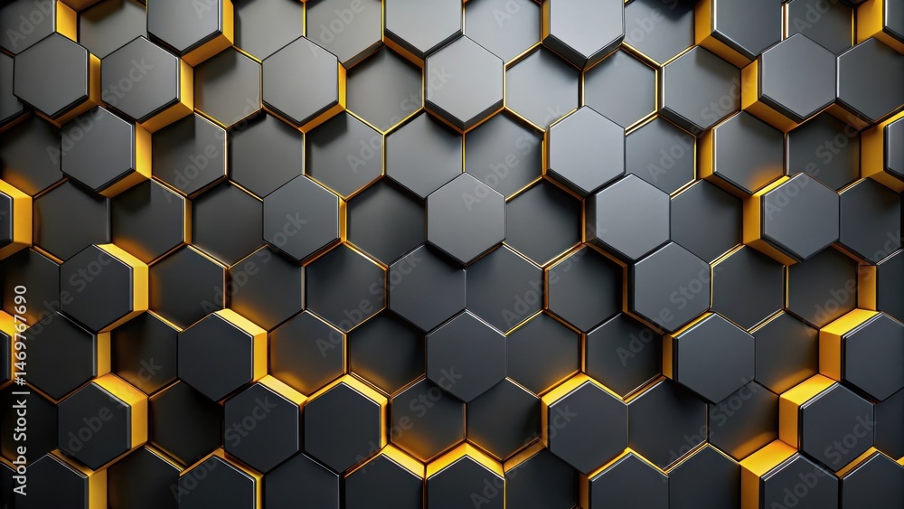 Poster Abstract Hexagonal Pattern with Black and Gold Accents, a Modern Geometric Design Ideal for Backgrounds and Textures