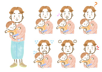 赤ちゃんを抱っこするパパの表情セット