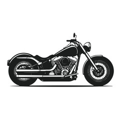 Monochrome Illustration Of A Classic American Chopper Motorcycle On White Background