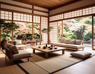 Fototapeta premium Harmoni Timur dan Barat Desain Interior Japandi yang Elegan 