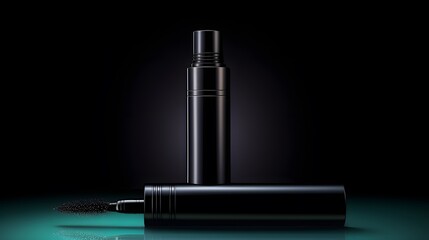 Obraz premium Professional black bottle with liquid eyeliner and brush, realistic cosmetic product photography