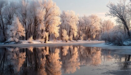 Frostcovered trees sparkle under the morning sun