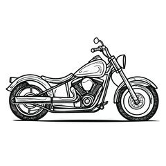 Detailed Line Art Illustration Of Classic Motorcycle On White Background