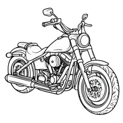 Detailed Monochrome Illustration Of A Classic American Chopper Motorcycle On A White Background