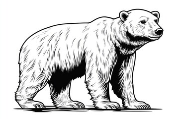 Detailed black and white illustration of a polar bear.