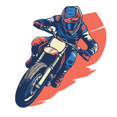 Vector Illustration Of A Motorcyclist Leaning Into A Turn On A Dirt Bike