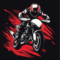 Illustration Of A Motorcyclist Leaning Into A Turn Against A Red Background