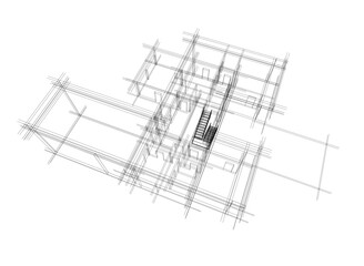 house building sketch architecture 3d illustration