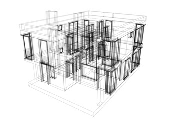 house building sketch architecture 3d illustration