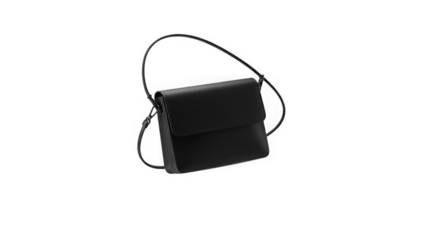 Black crossbody bag floating in psychedelic dark space