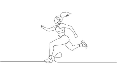 Woman running drawn in a continuous one line drawing, Marathon running, continuous one line drawing. Woman run with sport theme.