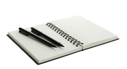 Blank notebook with pens on top