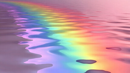 Colorful rainbow arching over water with vivid reflections and pastel tones