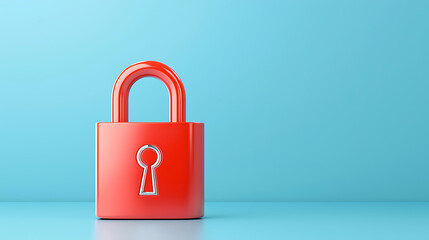 Fototapeta premium Red lock with keyhole on blue background symbolizes security and protection in bright and professional style
