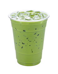 Iced Thai Green Tea in Transparent Cup Isolated Cold Drink Beverage Refreshment