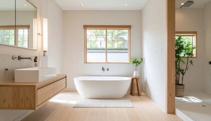 Fototapeta premium Serenity in Simplicity JapandiStyle Bathroom Inspiration 