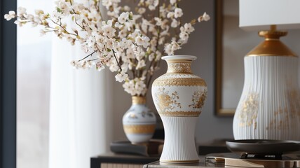 Vintage-Style Decorative Vase in Gold and White.