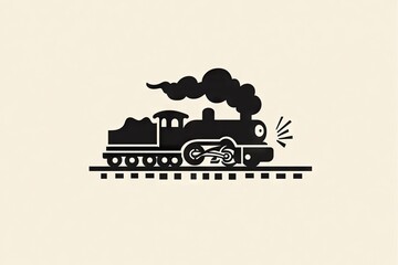 Simple black silhouette of a vintage steam train on tracks.