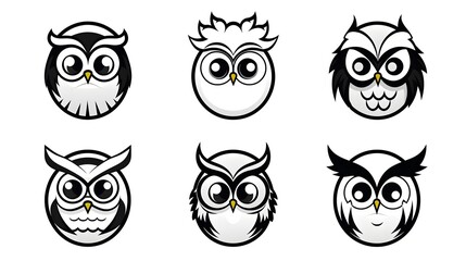 Collection of Delightful Owl Faces Arranged in Circular Formation for Creative Design Projects