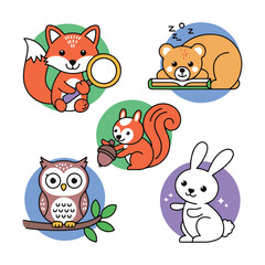 Fototapeta premium Forest Animals Enjoying Quiet Moments icons