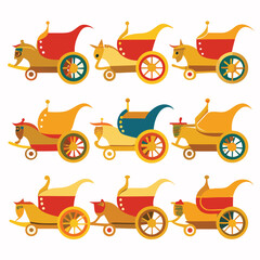 Nine  classic Chariot arranged on a white background