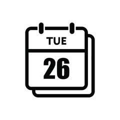 calender icon, 26 tuesday icon with white background