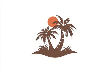 Silhouettes of palm trees and sun on a simple background.