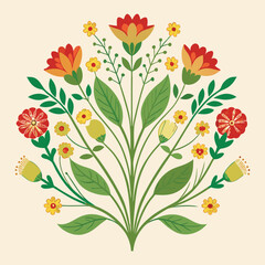 Fototapeta premium Colorful Floral Bouquet in Folk Art Style