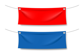 Realistic Hanging Fabric Banner Mockup – Red and Blue