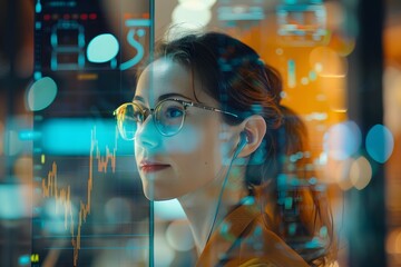 A young professional immersed in financial data analysis with soft focus effect.