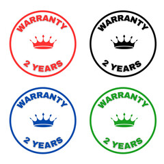 Set of 2 years warranty stamp, design, logo, icon, tag, label for advertising, marketing and promotion 