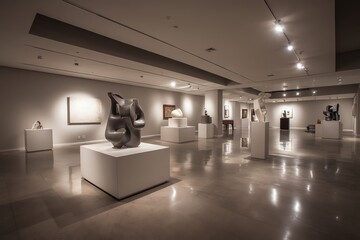 Modern art gallery showcasing beautiful sculptures.