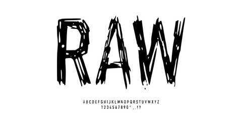 raw brush stroke handwritten alphabet vector din condensed font design