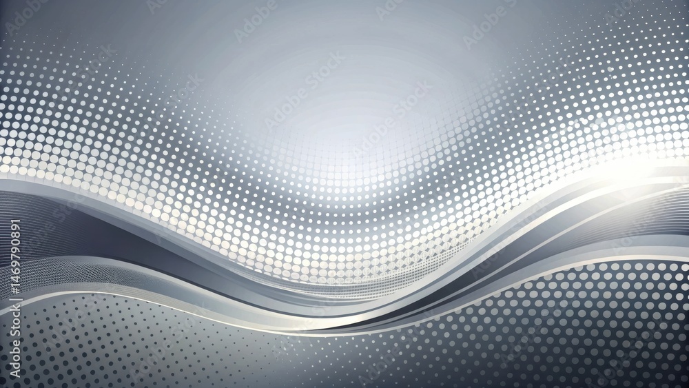 Poster Abstract Silver Wave Background with Dotted Pattern and Subtle Glowing Highlights
