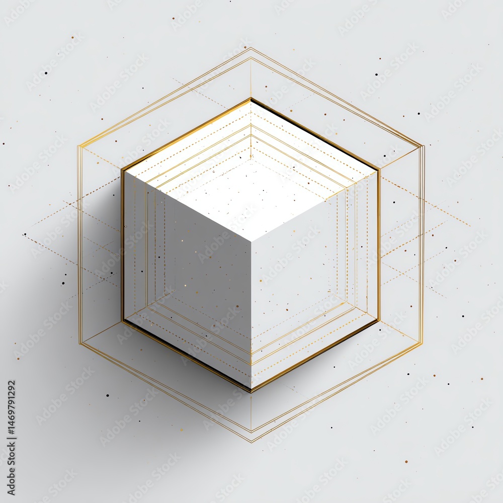 Poster modern geometric design with a hexagonal cube.
