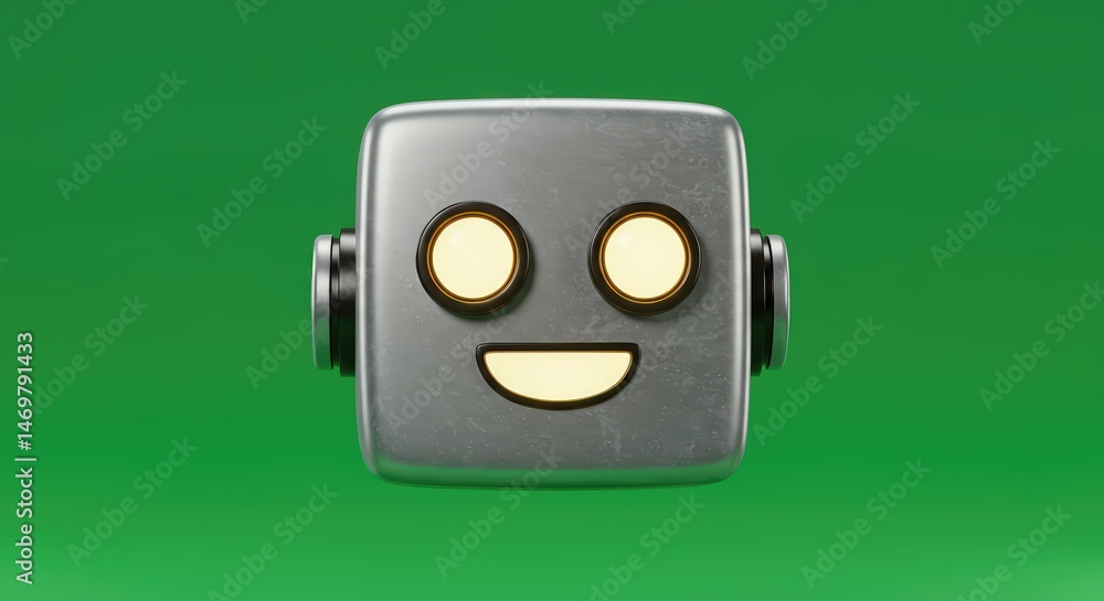 Poster smiling robot face: a 3d render of a happy metal bot