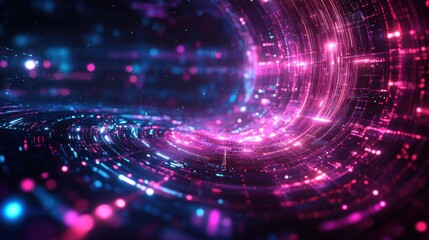 Obraz premium Digital abstract background with glowing particles creating swirling motion in vibrant pink and blue tones