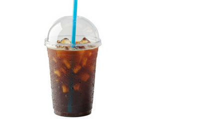 Iced coffee gleams against glitchy backdrop