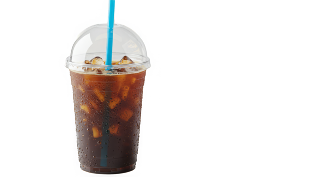 Iced coffee gleams against glitchy backdrop