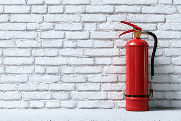 Obraz premium Wall-mounted fire extinguisher isolated on clean white background