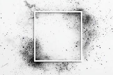 Empty white square frame surrounded by dark powder