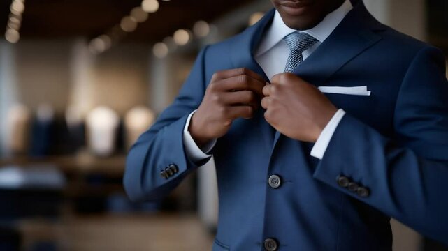 Skilled tailor meticulously adjusts a bespoke suit, showcasing expert custom fashion craftsmanship.