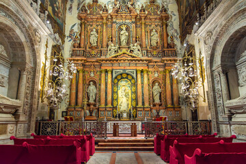 Interiors of Seville gothic cathedral in Andalusia, Spain