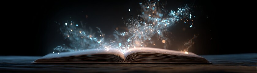 Open book with magical sparkles emanating.