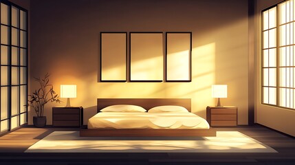 Sunlit Minimalist Bedroom Interior.