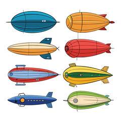 Nine  classic Dirigible arranged on a white background.