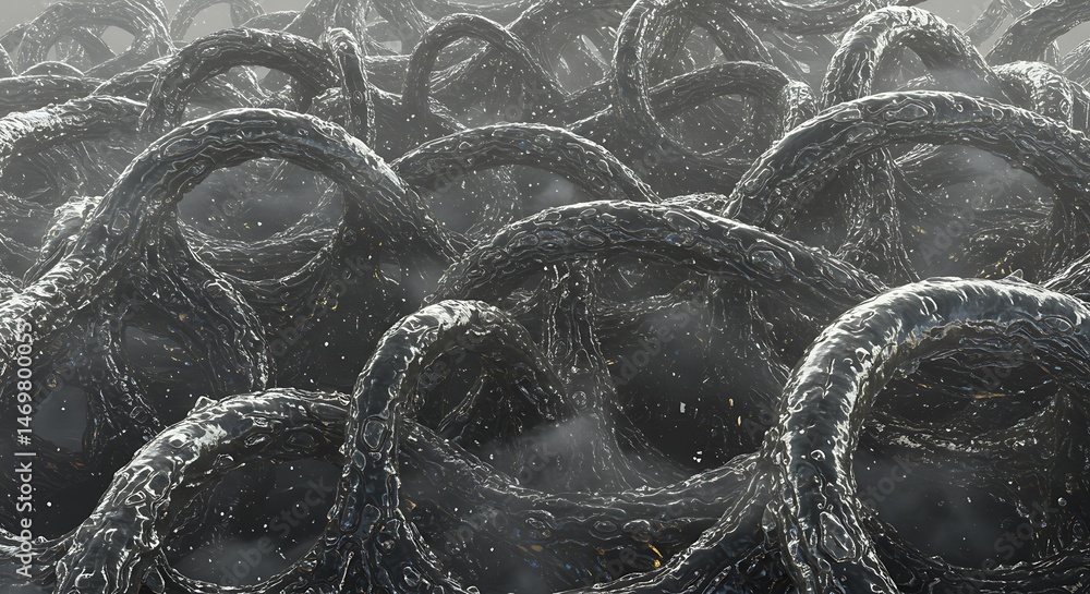 Poster abstract, interconnected formations with textured surfaces creating an ethereal composition