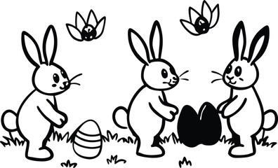 Cute cartoon bunny vector illustration set with happy easter animal drawings