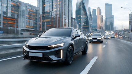 Sleek Modern Luxury SUV Driving on City Highway Fast Lane